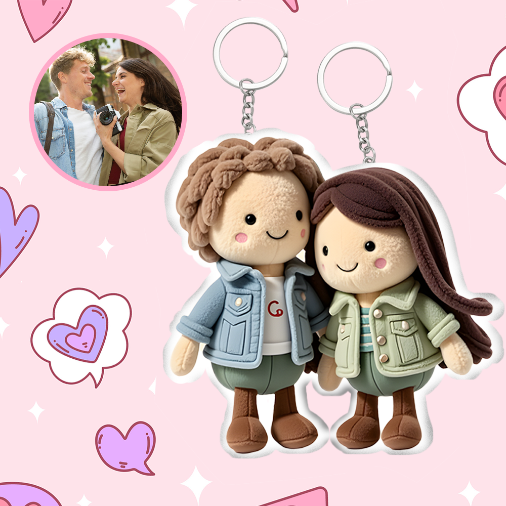 Personalized Photo Plush Doll Keychain Mini Me Plush Keychain Dad and Son