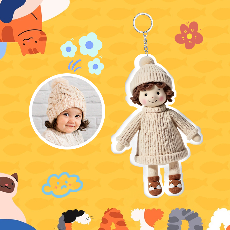 Personalized Photo Plush Doll Keychain Mini Me Plush Keychain Gifts for Daughter