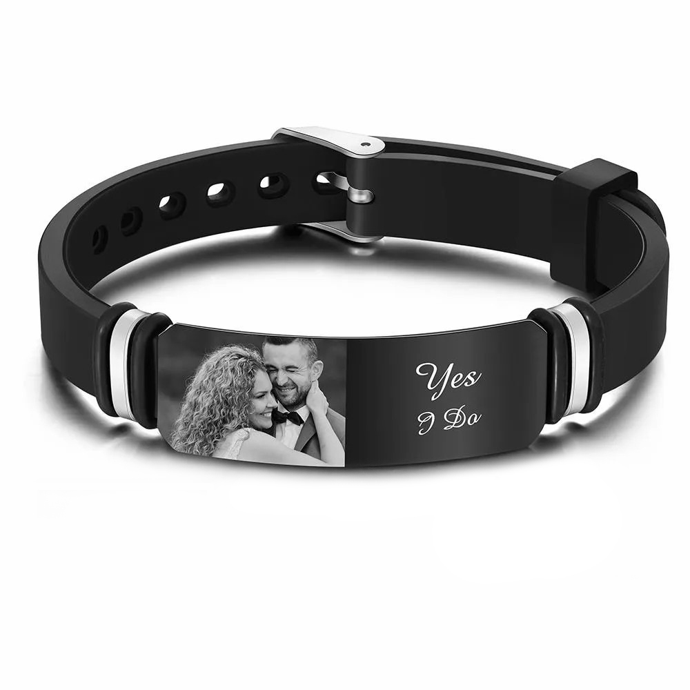 Custom Men's Bracelet Personalized Photo Engraved Bracelet Perfect Wedding Gift For Newly Married Couple