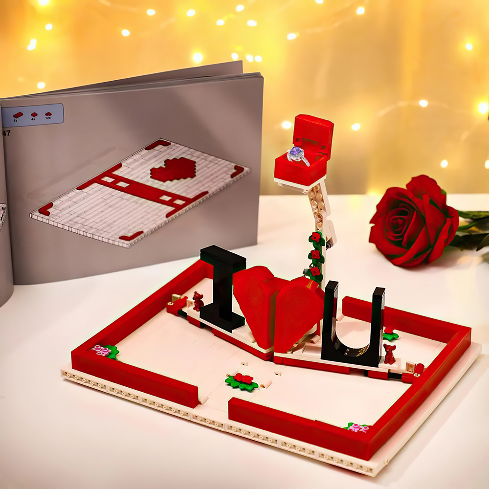 DIY Jewelry Gifts Box for Rings I Love You Compatible with Building Blocks Cartoon to Assemble (Not Included Ring)