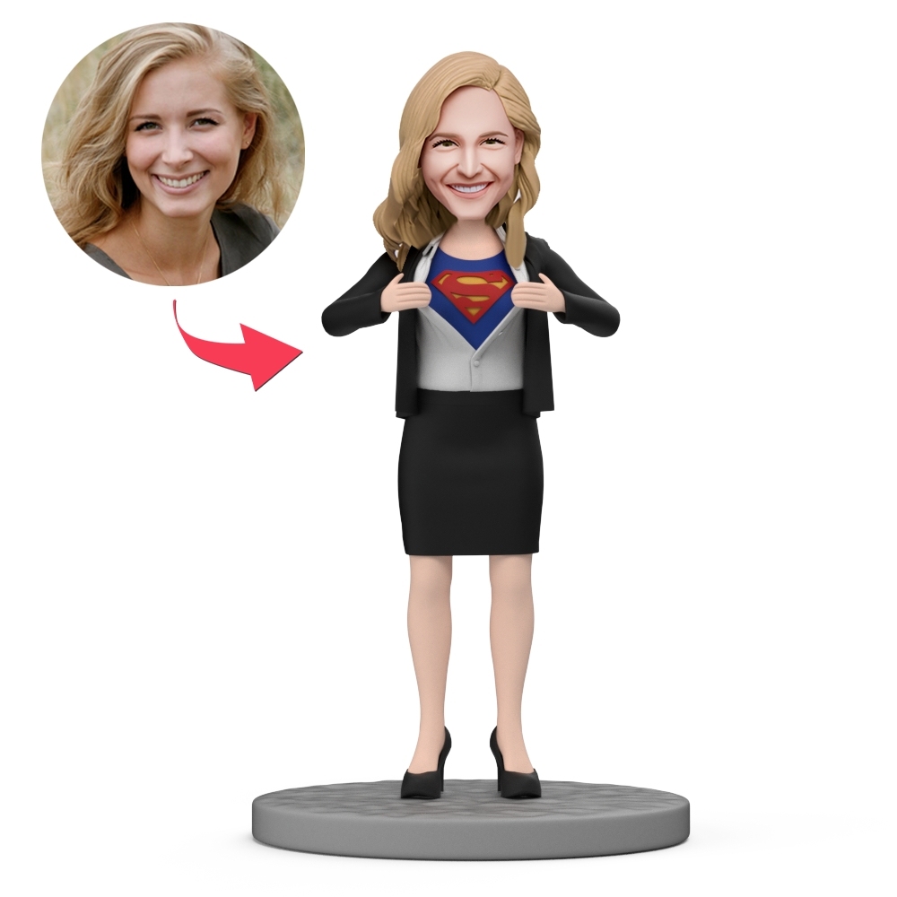 Office Superwoman Custom Bobblehead For Office Lady/Boss With Engraved Text - soufeelmy