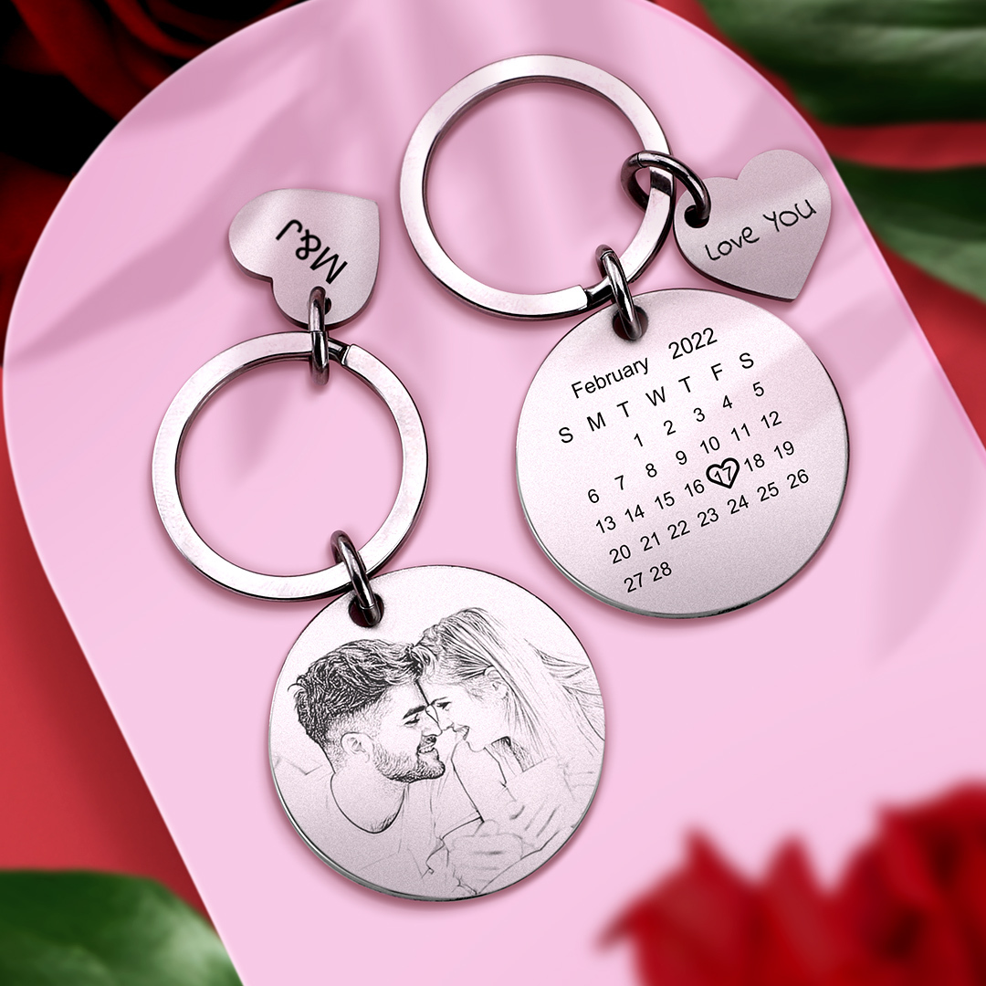 Personalized Calendar Keychain Significant Date Marker Gifts for Couples (One Keychain Only)