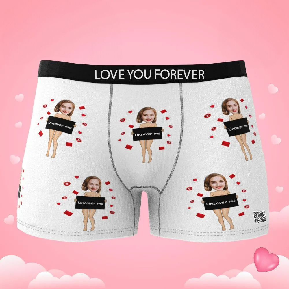 Custom Photo Boxer Uncover Me Underwear Men's Underwear Gift For Boyfriend AR View Valentine's Day Gift