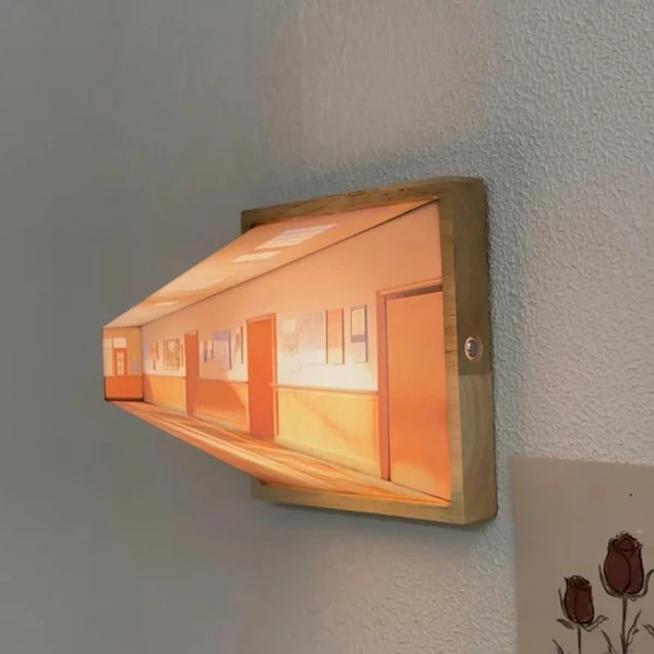 3d Naked Eye Vision Night Light Wall Lamp Living Room Home Creative Wooden No-Punch Wall Hanging Light