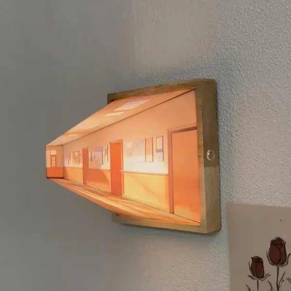 3d Naked Eye Vision Night Light Wall Lamp Living Room Home Creative Wooden No-Punch Wall Hanging Light - soufeelmy
