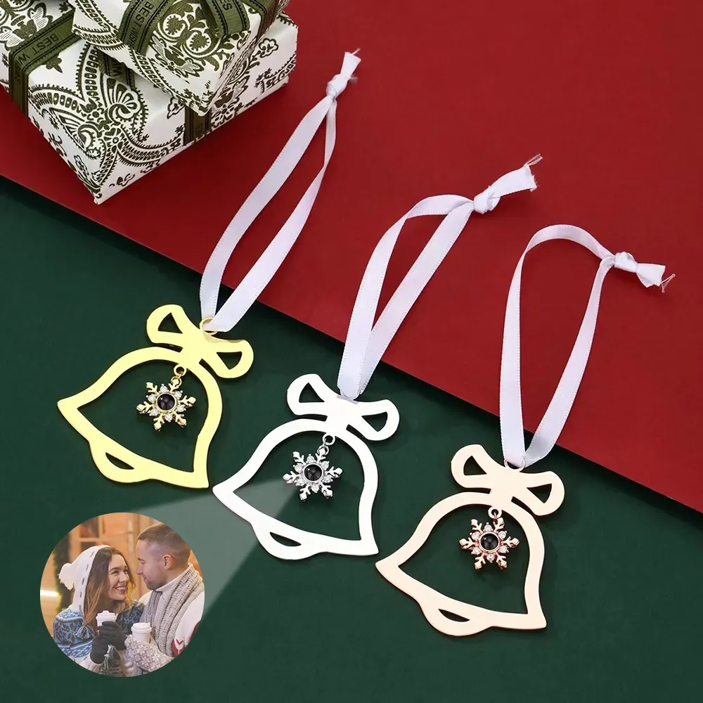 Personalized Photo Ornament Projection Ornaments Hanging Christmas Bell Christmas Ornaments with Picture Inside Memorial Gifts - soufeelmy