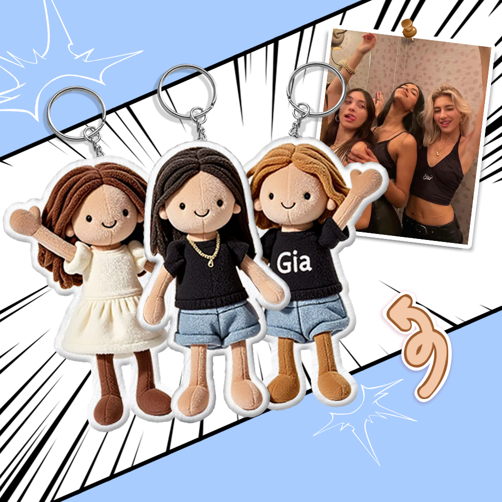 Personalized Photo Plush Doll Keychain Mini Me Plush Keychain Gifts for Boyfriend