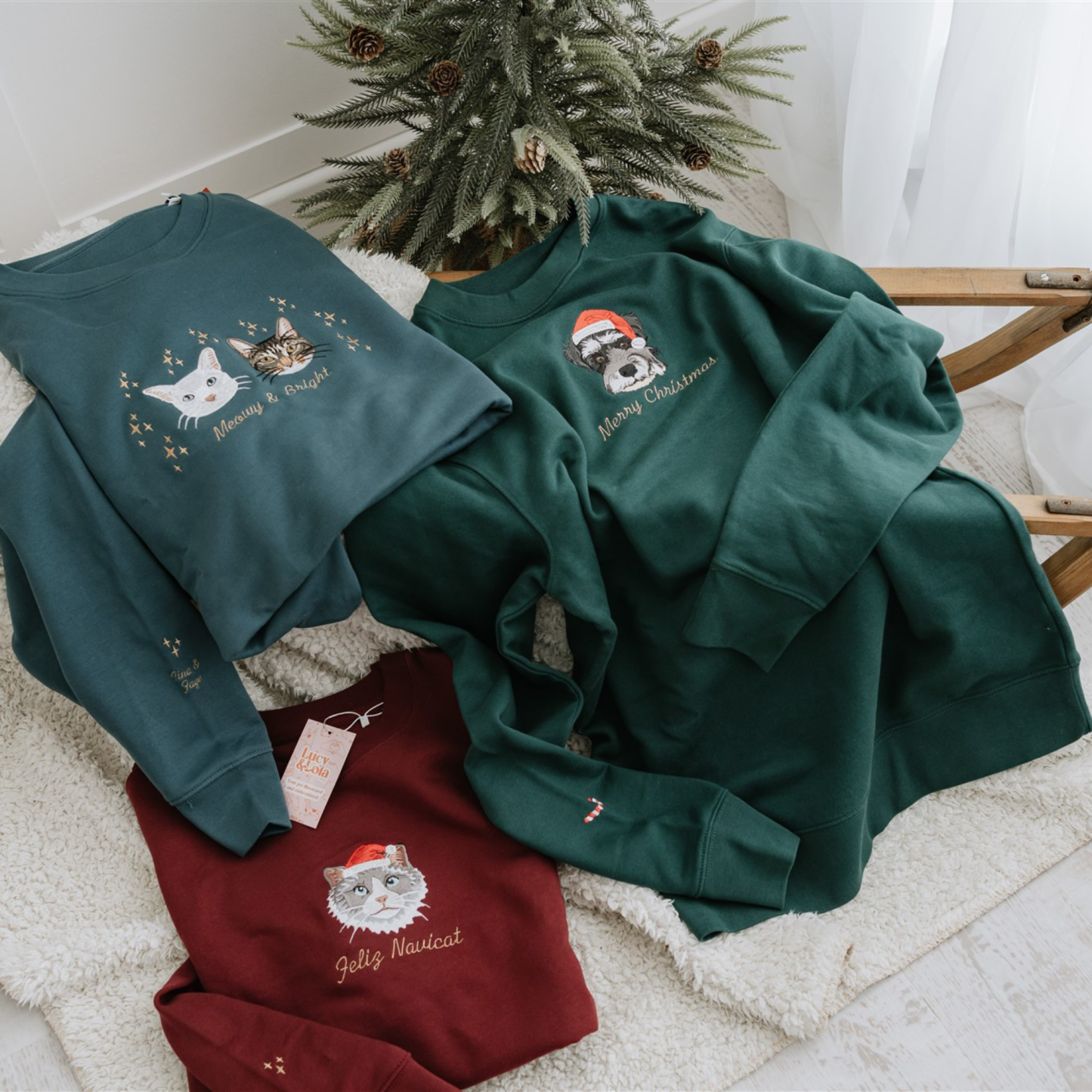 Embroidered Pet Portrait Organic Christmas Jumper Sweatshirt Hoodies - soufeelmy