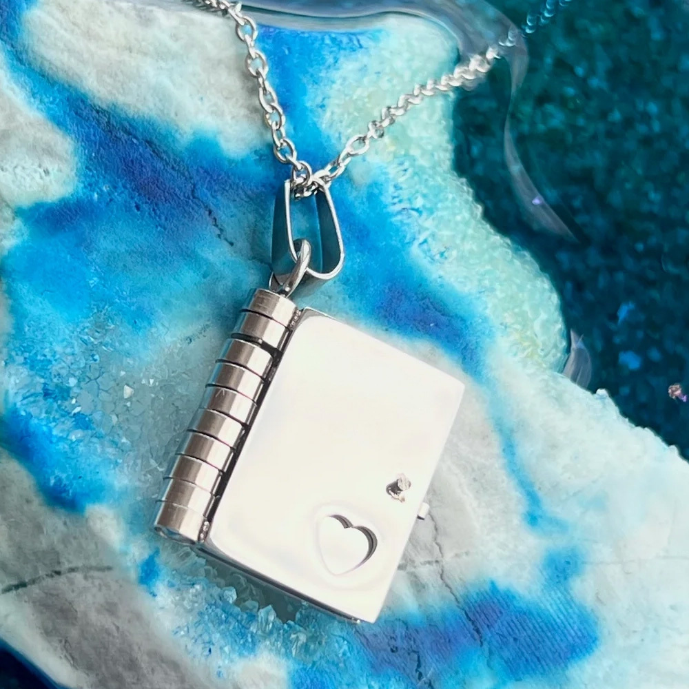 Personalised Silver Petite Book Locket Necklace Pendant Charm Message Necklace Memory Gift for Her