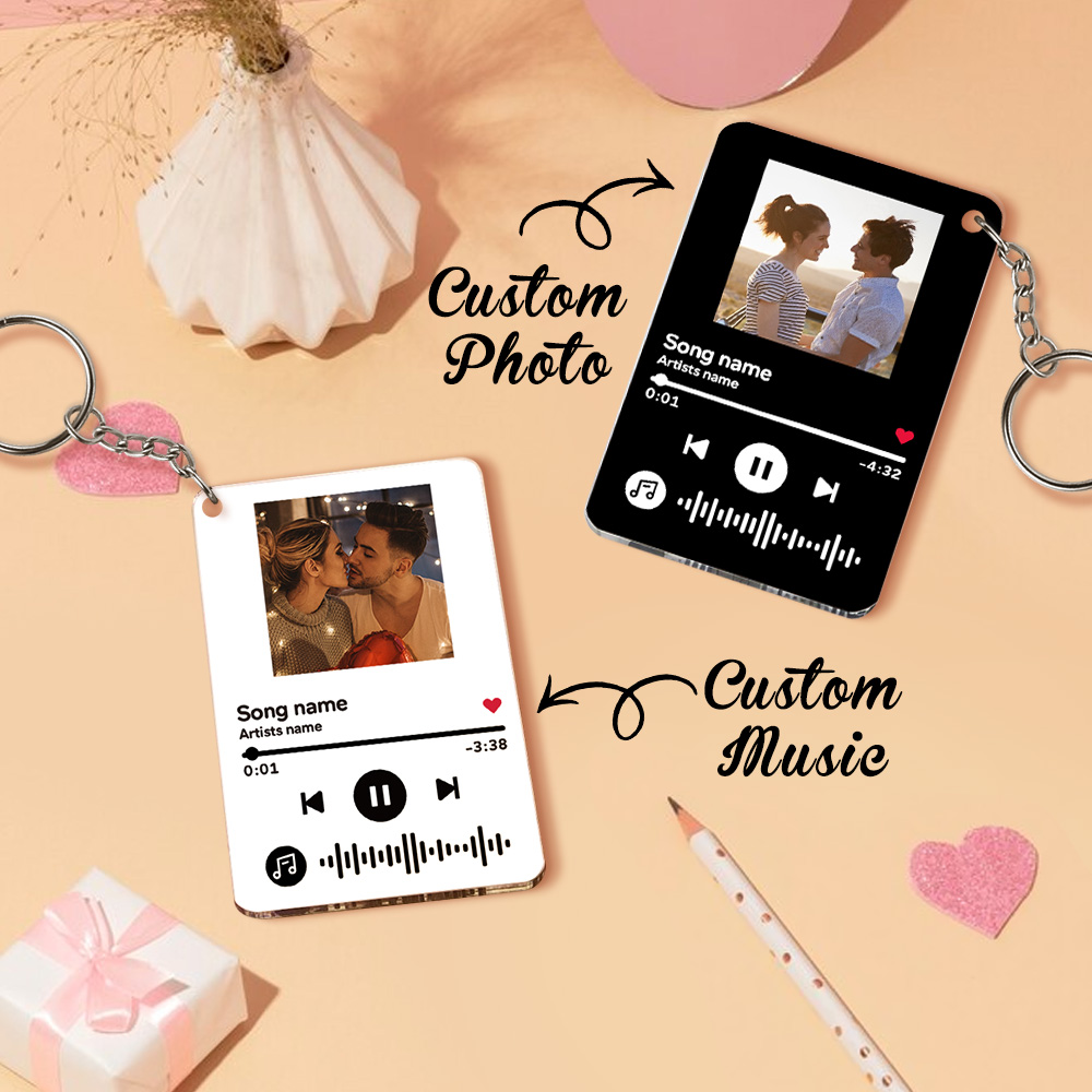 Custom Spotify Keychain Personalized Scannable Keychain Black & White Couple Gift