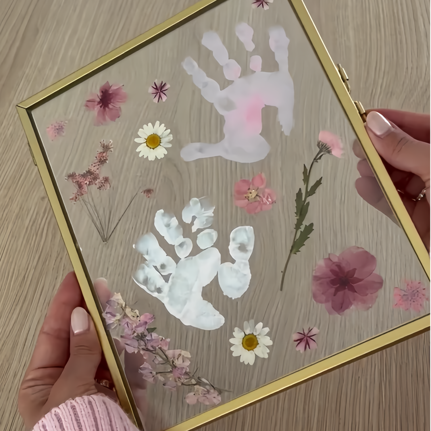 DIY Dried Flower Handprint Frame Material Pack Metal Frame Dried flower Ornaments Glass Plant Specimen Mother's Day Gifts - soufeelmy