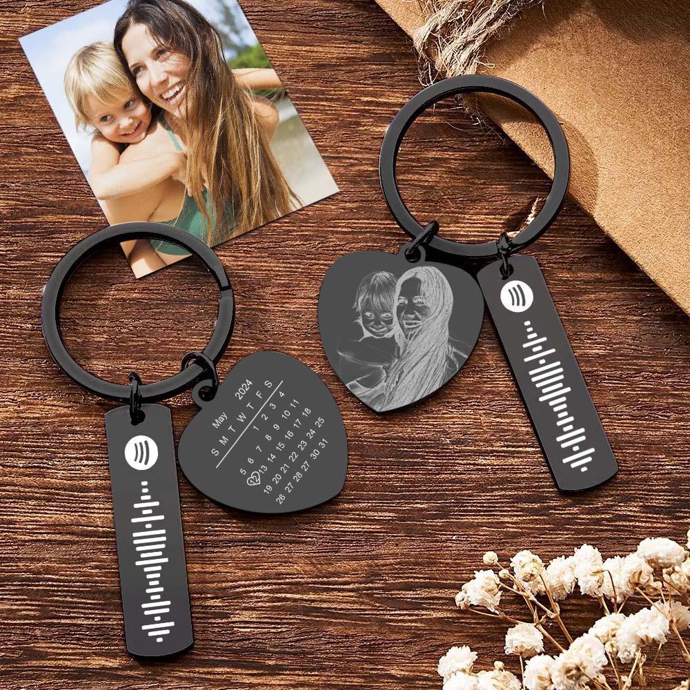 Personalized Calendar Keychain Special Day Significant Photo Heart Square Shape Music Code Metal Keychain Gift for Mother - soufeelmy