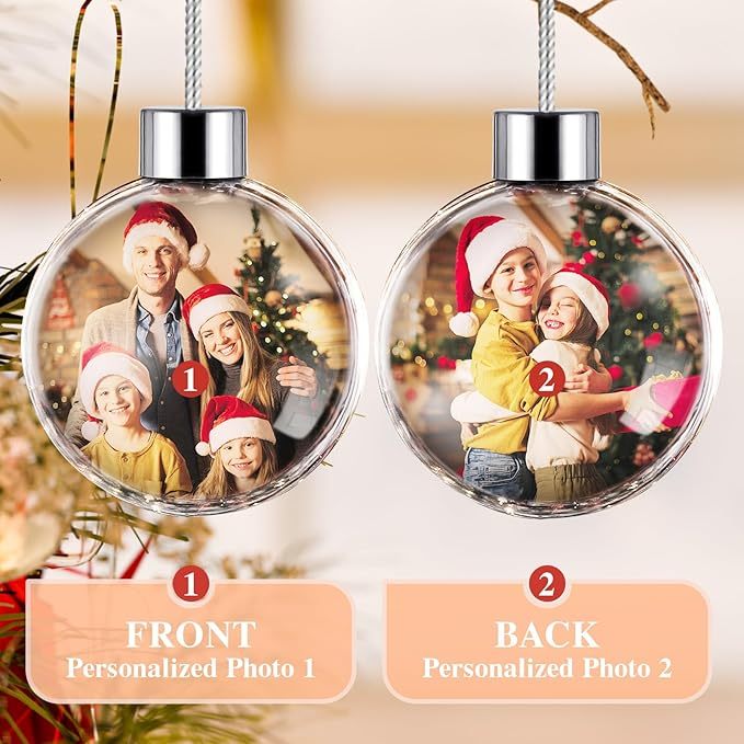 Personalized Photo Ball Christmas Ornaments Custom Double-Sided Picture Ornaments for Christmas Trees Christmas Decor Xmas Gifts for Mom Dad Kids Pets - soufeelmy