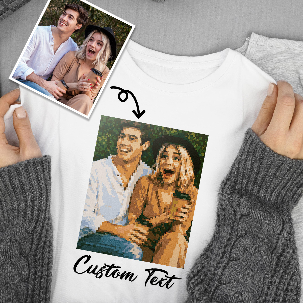Custom Cartoon Style Photo T-Shirt Personalized Anime Portrait Tshirt with Custom Text Gift for Mom - soufeelmy