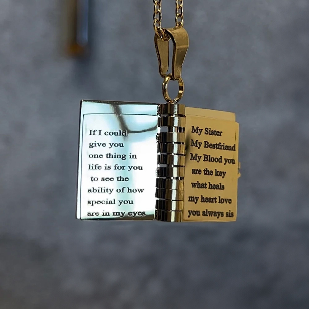 Personalised Silver Petite Book Locket Necklace Pendant Charm Message Necklace Memory Gift for Her