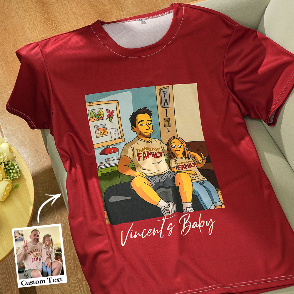 Custom Cartoon Style Photo T-Shirt Personalized Anime Portrait Tshirt with Custom Text Gift for Mom - soufeelmy