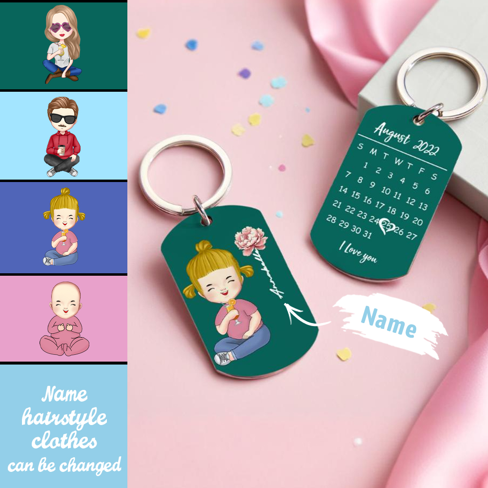 Personalized Cute Cartoon Birth Flower Calendar Keychain Birthday Back to School Gift for Kids - soufeelmy