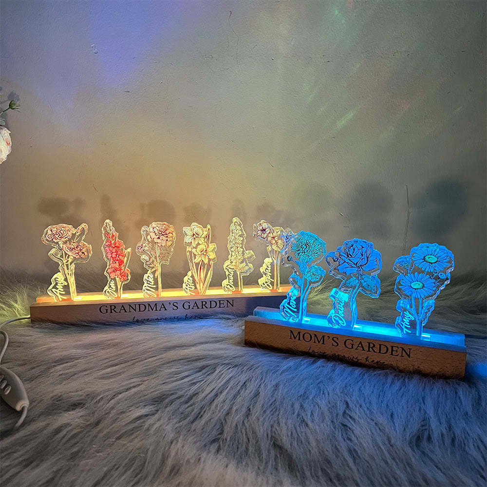 Custom Birth Flower 3D Crystal Acrylic LED Light For Mom - soufeelmy