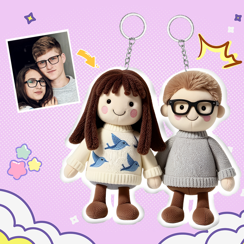 Personalized Photo Plush Doll Keychain Mini Me Plush Keychain Gifts for Boyfriend