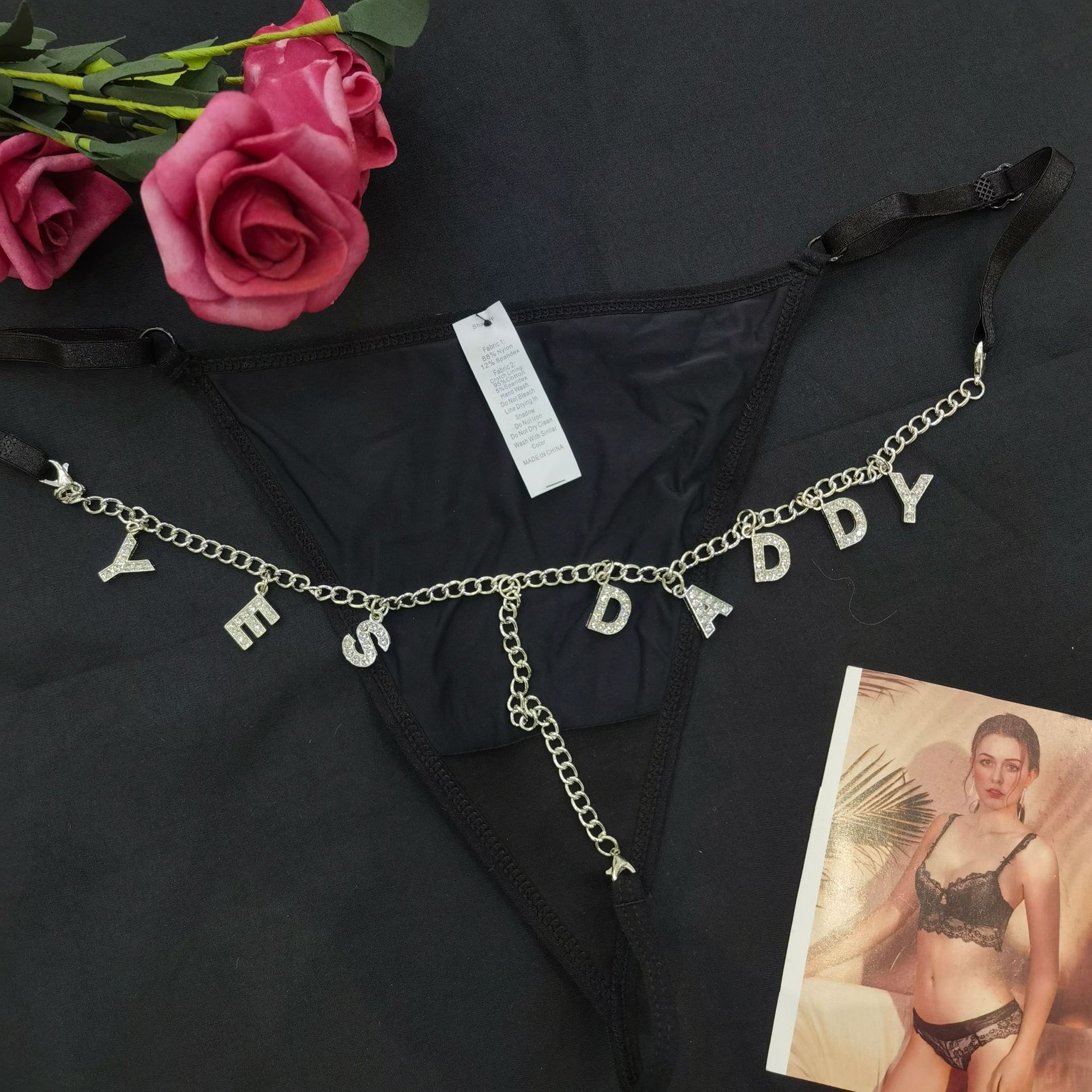 Custom Rhinestone Letter Thong Personalized Chain Sexy Thong - soufeelmy