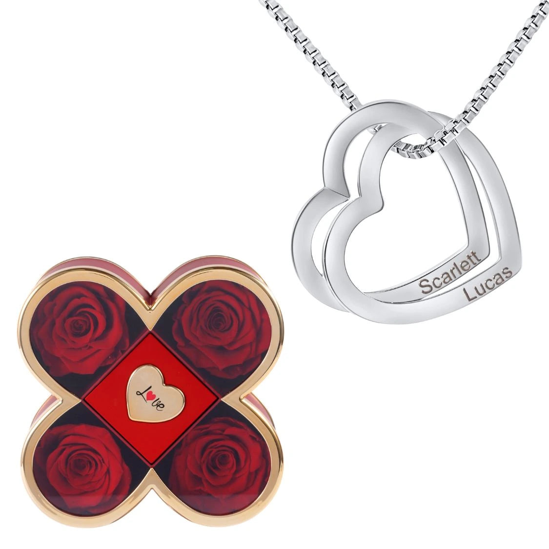 Eternal Luck Box & Interlocking Engraved Hearts Necklace Valentine's Day Gifts for Her - soufeelmy