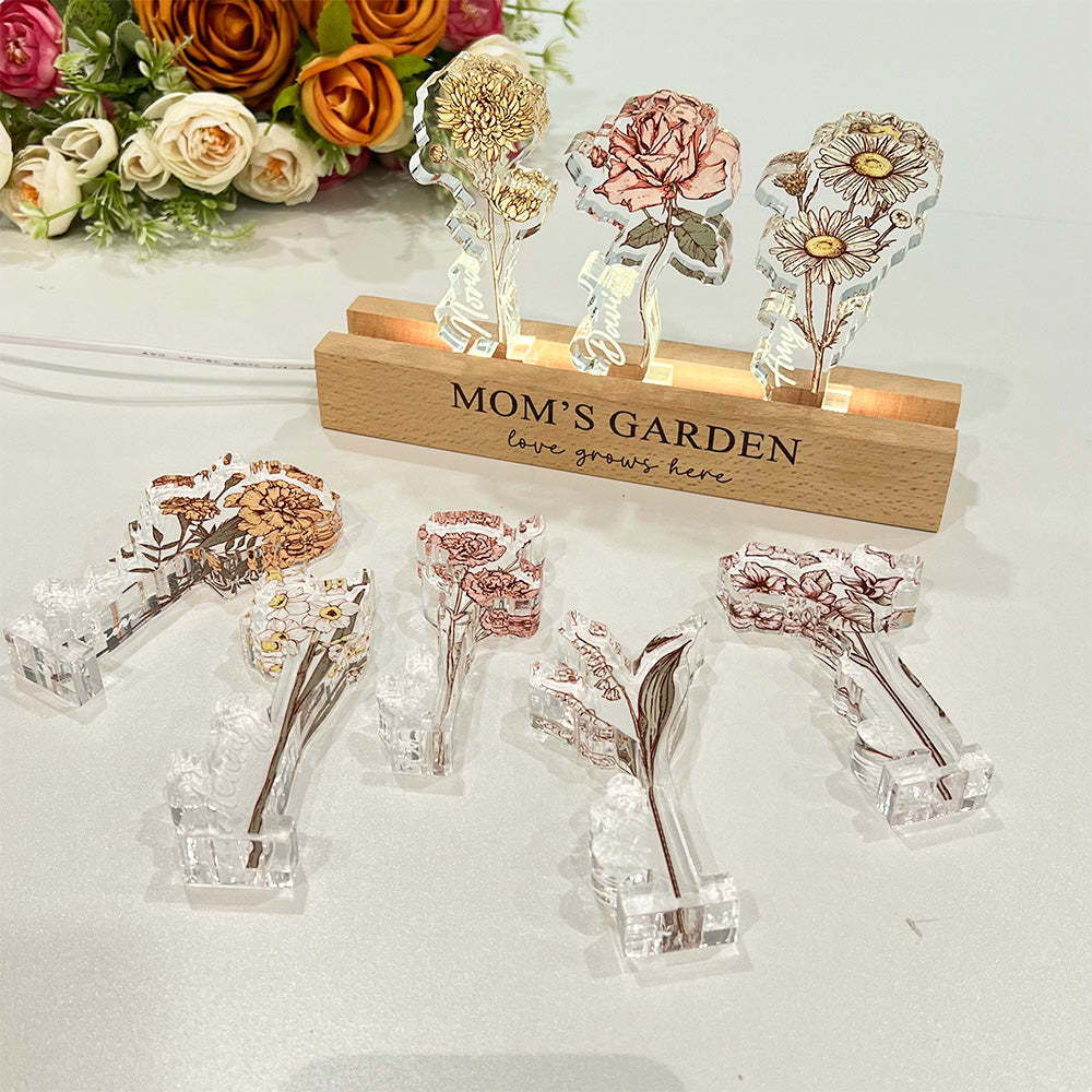 Custom Birth Flower 3D Crystal Acrylic LED Light For Mom - soufeelmy