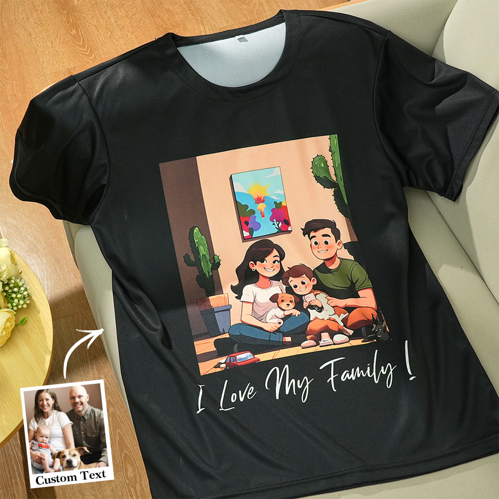 Custom Cartoon Style Photo T-Shirt Personalized Anime Portrait Tshirt with Custom Text Gift for Mom - soufeelmy