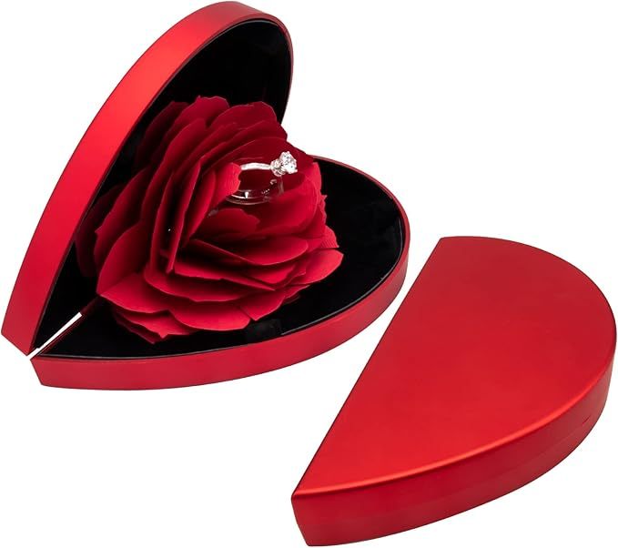 Engagement Ring Box Ring Rose Box Surprise Jewelry Storage Holder for Woman as Proposal Engagement Wedding Ring Jewelry Gift Case in Valentine's Day (Box Only, Ring Not Included) - soufeelmy