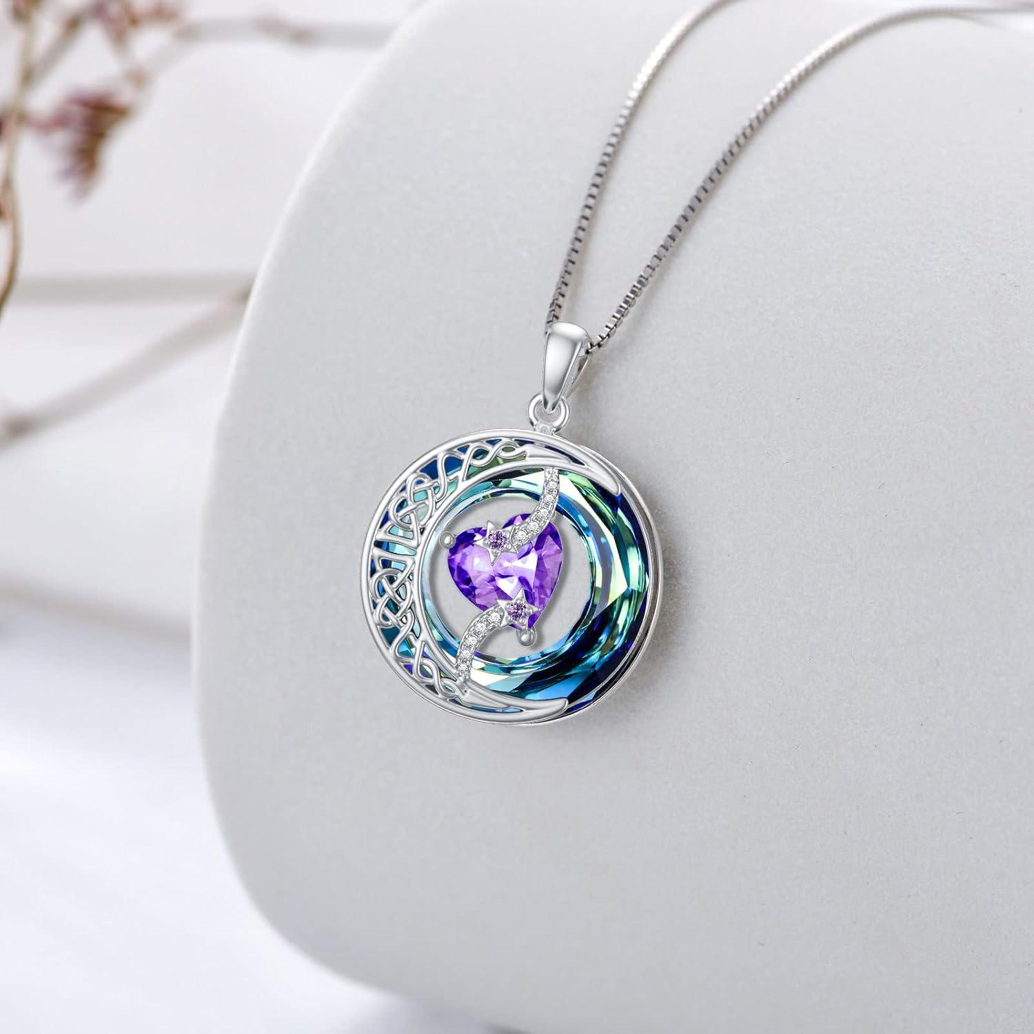 Birthstone Necklace Moon and Star Pendant Moon Jewelry Anniversary Birthday Gifts for Women Mom Wife Her - soufeelmy