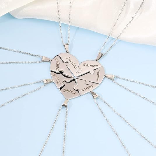 Personalized Friend Group Necklaces, Custom Name Engraved Puzzle Piece, Best Friend Gift - soufeelmy