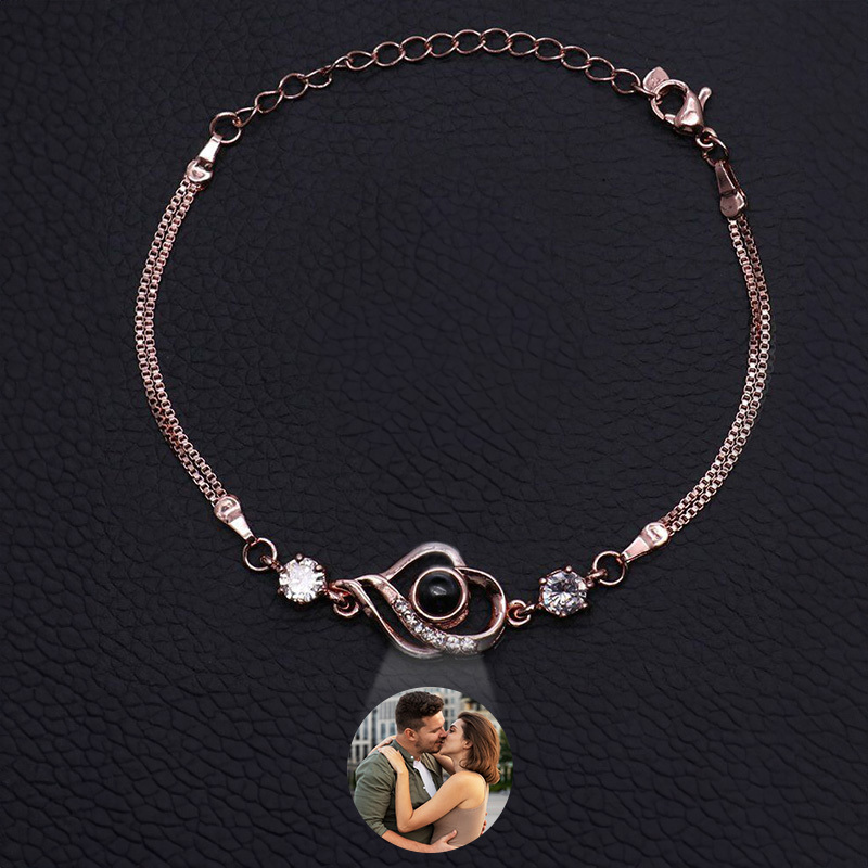 Custom Photo Bracelet Overlapped Hearts Projection Bracelet Gift for Love