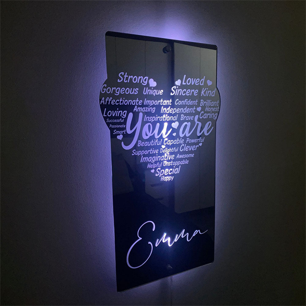 Custom Engraved Affirmation Heart Mirror Light - soufeelmy