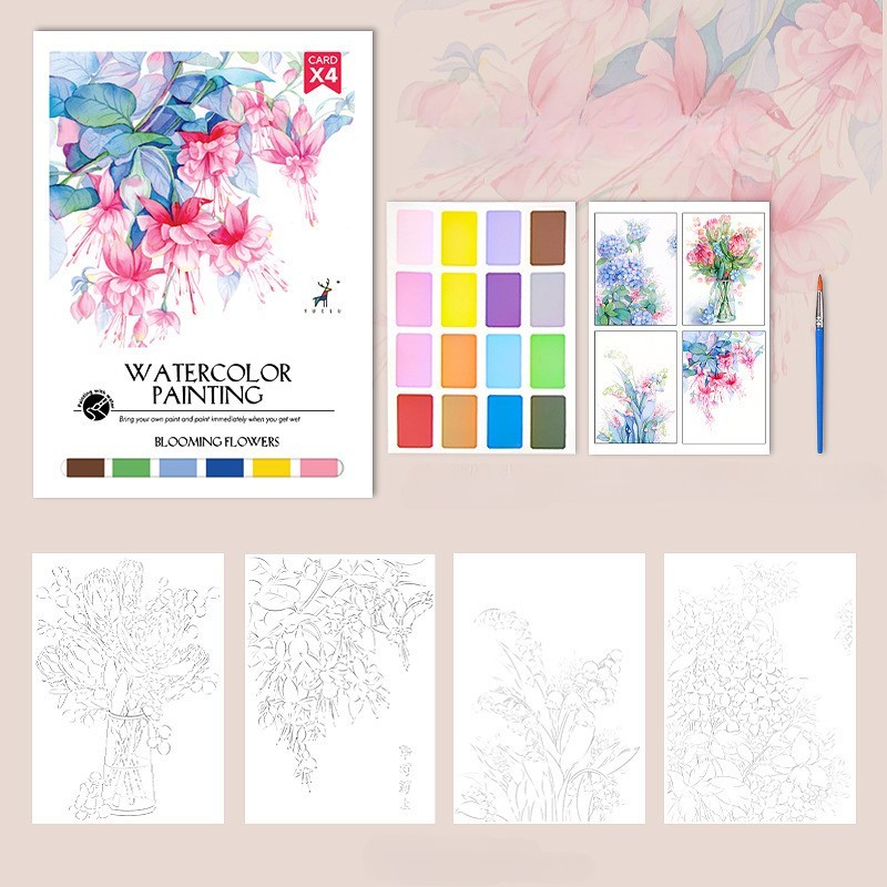 4 Sheets Watercolor Workbook Coating Book with Free Paint Set Say Goodbye to Anxiety Awaken Your Artistic Talent - soufeelmy