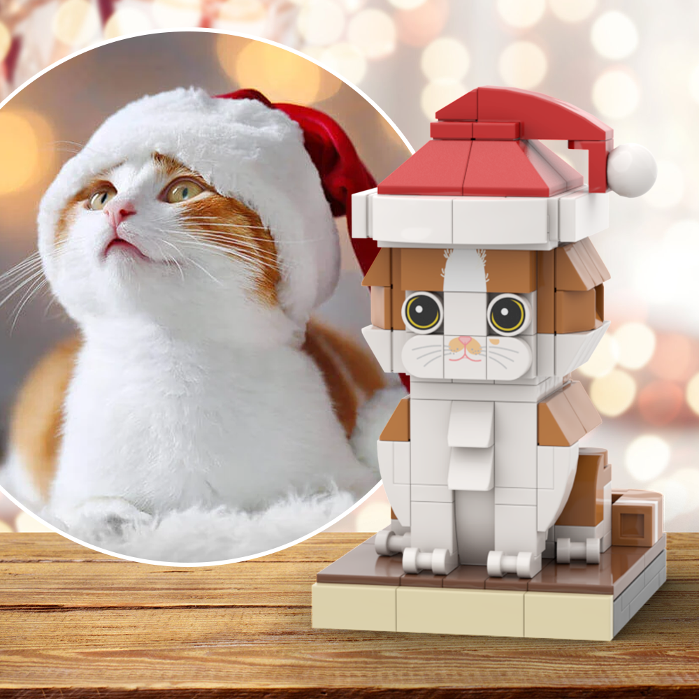 Christmas Cat With Hat Fully Body Customizable 1 Cat Personalized X-Mas Cat Photo CustomBrick Figures Small Particle Block Customized Cat Only - soufeelmy