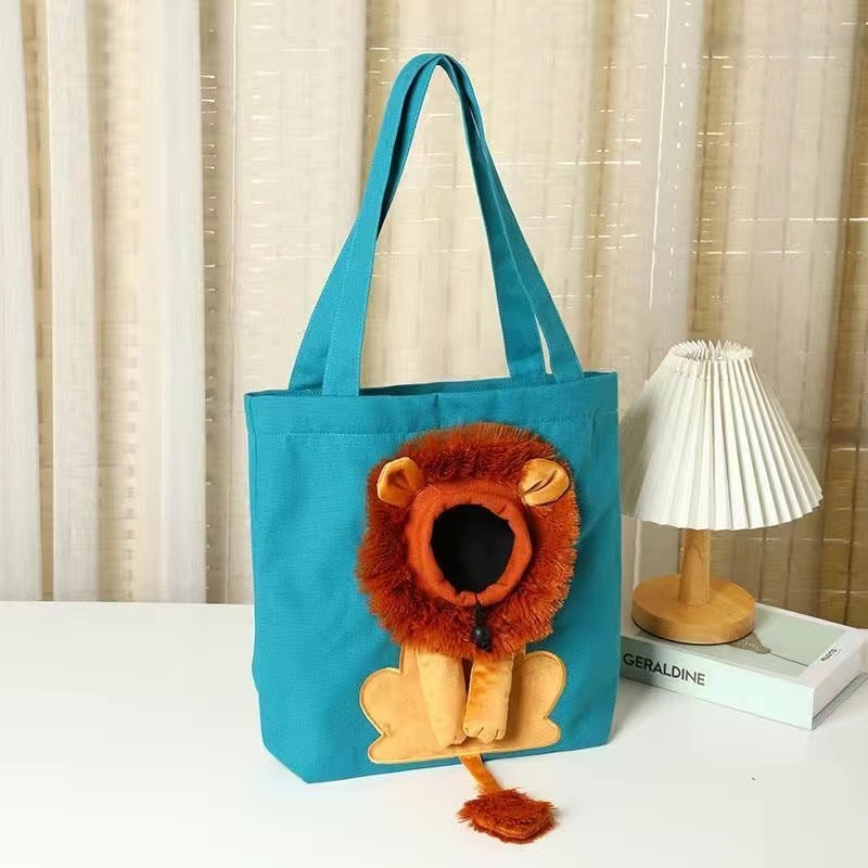 Pet Outing Bag with Head Exposed Little Lion Cat Bag Small Dog Shoulder Bag Canvas Bag - soufeelmy