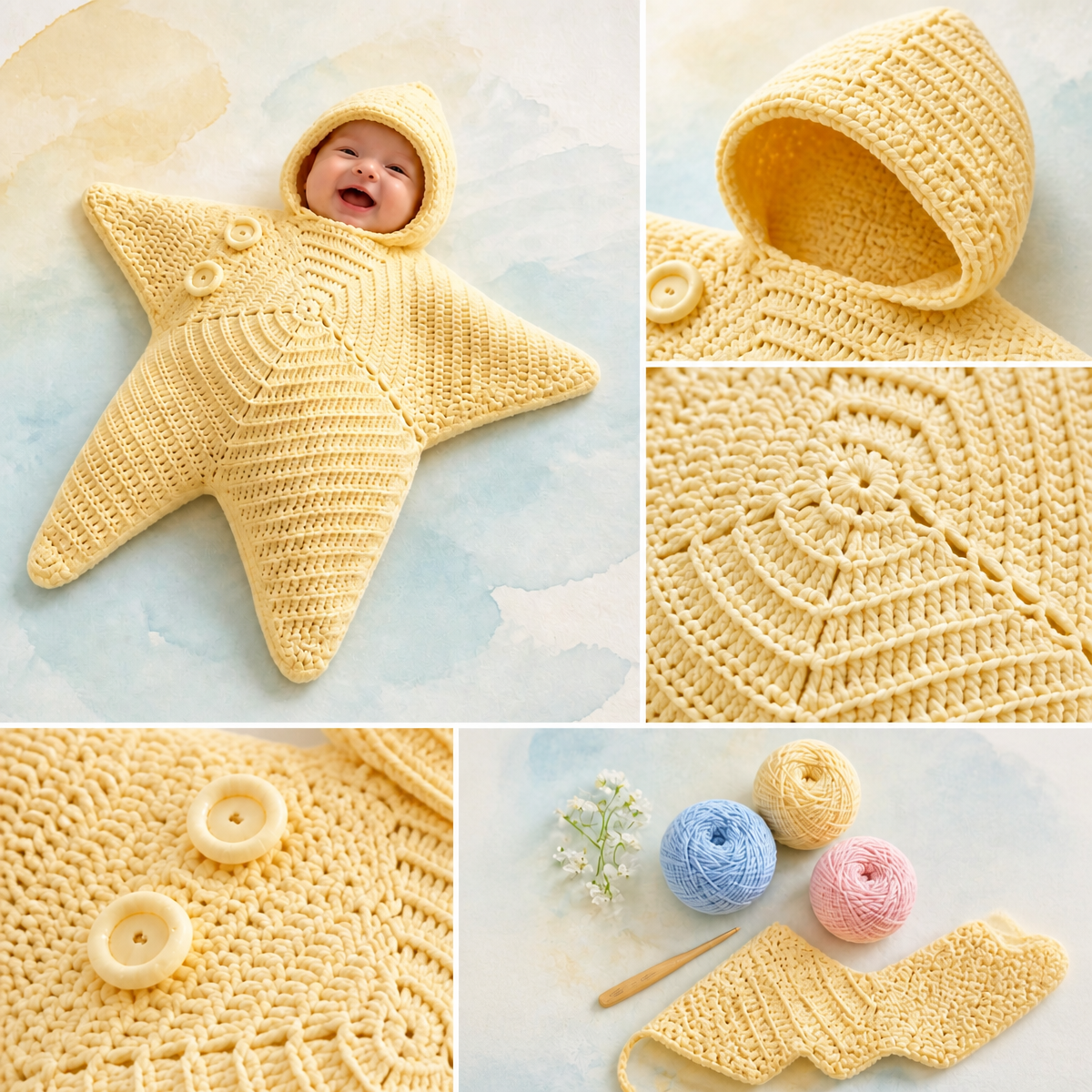DIY Crochet Baby Starfish Sleep Sack Kit | Handmade Newborn Star Cocoon Knitting & Crochet Material Set - soufeelmy