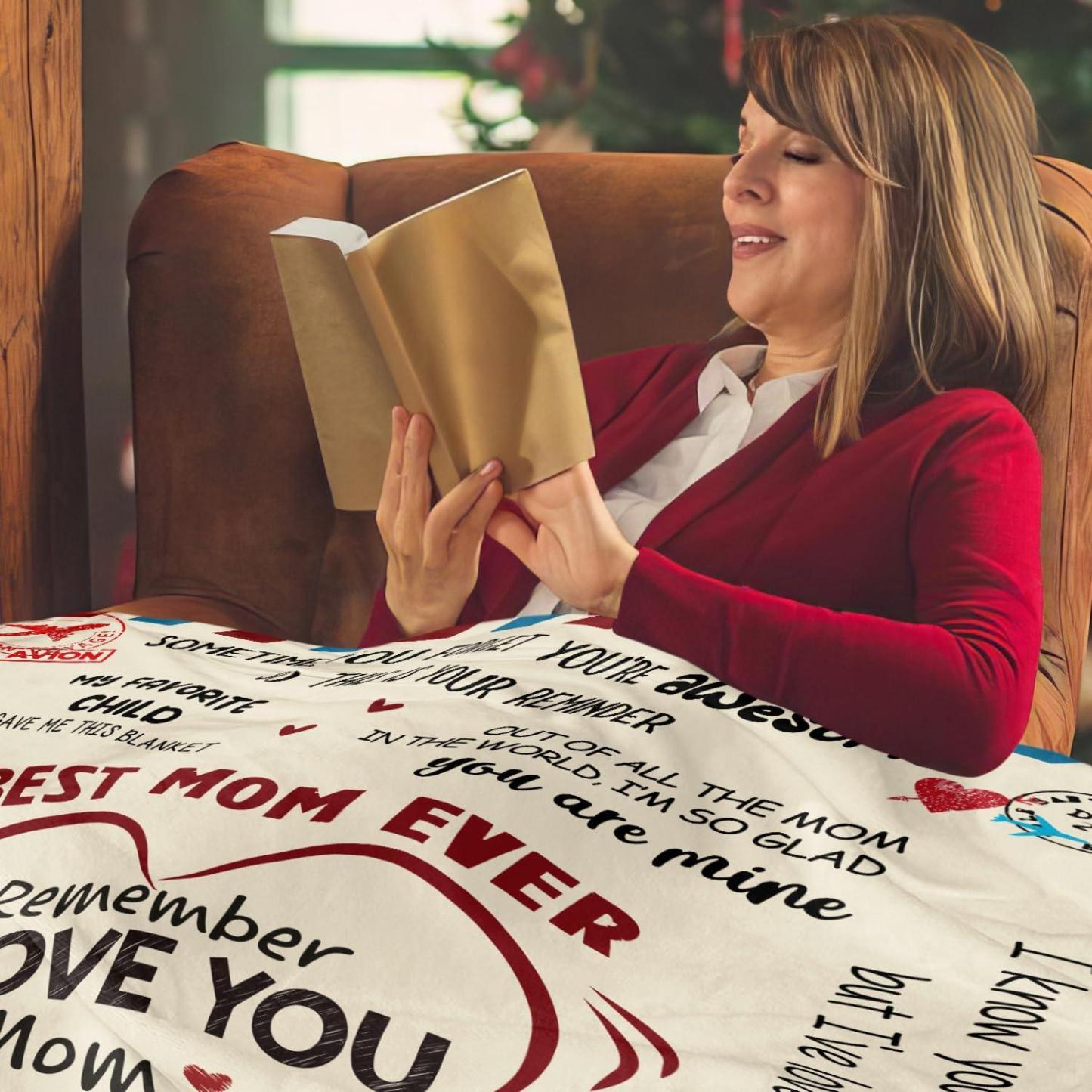 Best Mom Ever Soft Fleece Throw Blanket Mothers Day Birthday Gifts for Women Mama Present for Mother-in-Law Gift for Mom from Daughter Son - soufeelmy