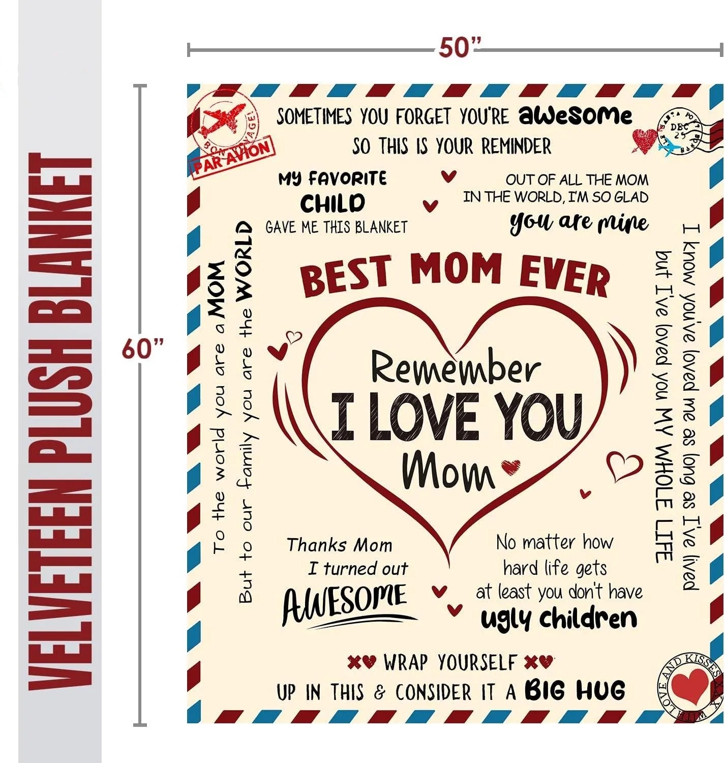 Best Mom Ever Soft Fleece Throw Blanket Mothers Day Birthday Gifts for Women Mama Present for Mother-in-Law Gift for Mom from Daughter Son - soufeelmy