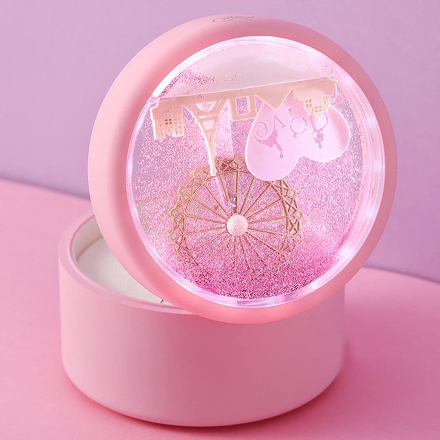 Necklace Pendant Box Jewelry Box Gift Boxes Single Neckline Box Pendant Wheel Round Jewelry Gift Case LED Light Clamshell Small for Proposal White & Pink - soufeelmy