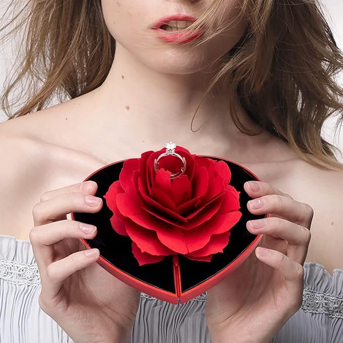 Engagement Ring Box Ring Rose Box Surprise Jewelry Storage Holder for Woman as Proposal Engagement Wedding Ring Jewelry Gift Case in Valentine's Day (Box Only, Ring Not Included) - soufeelmy