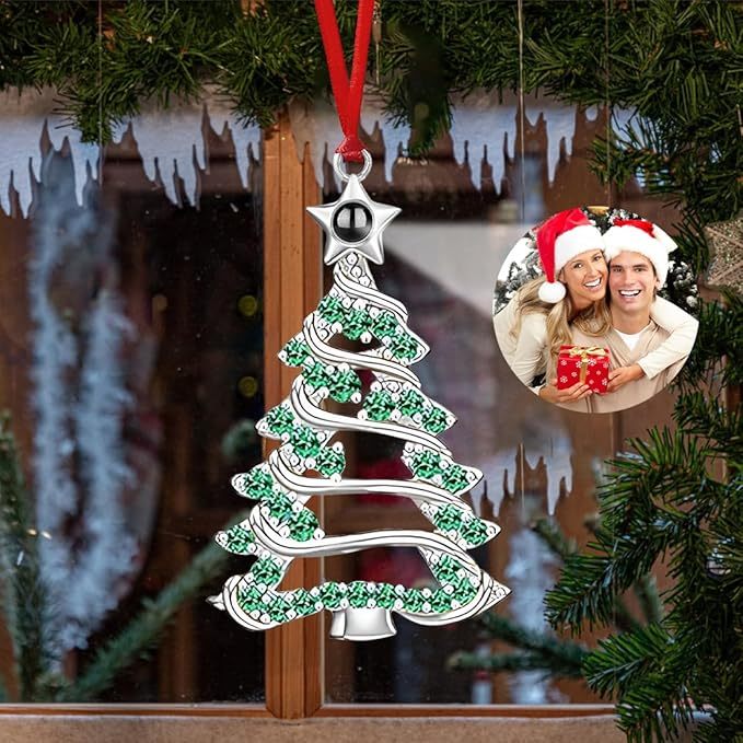 Personalized Christmas Projection Ornaments for Christmas Tree, Custom Drop Pendant Decoration with Picture Inside, Hanging Home Xmas Memorial Decoration - soufeelmy