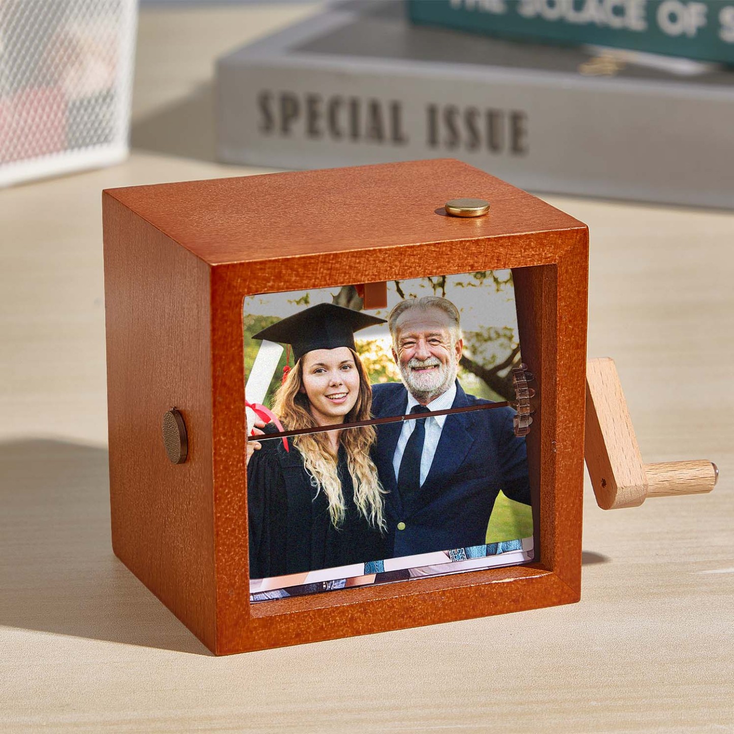 Custom Photo Flipbook Frame Animation Machine Mechanical Hand-cranked Photo Album with Light Graduation Gifts for Her - soufeelmy