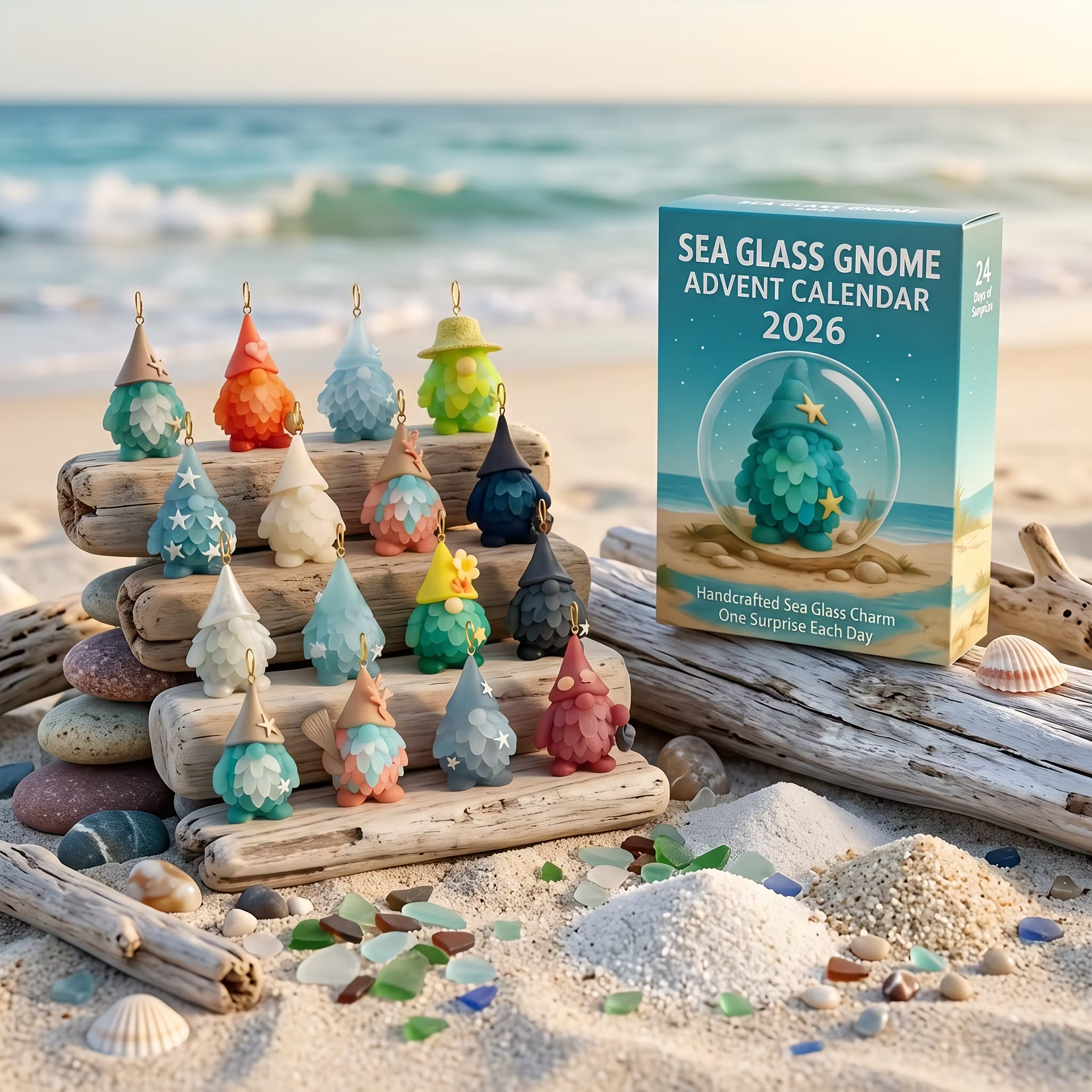 Sea Glass Gnome Advent Calendar 2026 – 24-Day Christmas Countdown with Cute Gnome Surprises, Holiday Gift & Festive Home Decor - soufeelmy