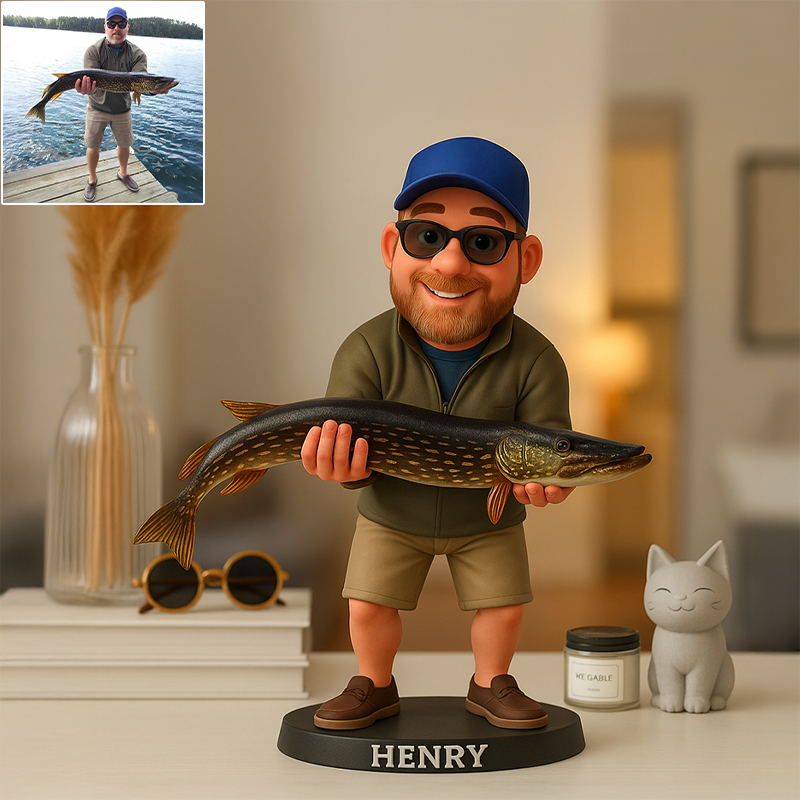 Custom Wooden Fishing Photo Cute Animated Style Cartoon Style Desk Decor - soufeelmy