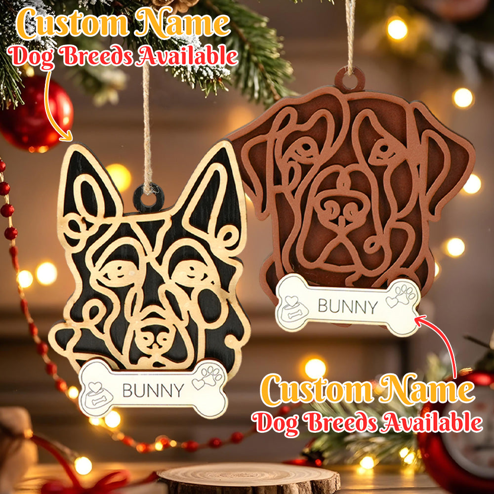Personalized Line Art Dog with Name Christmas Ornament Christmas Gift for Dog Lover - soufeelmy