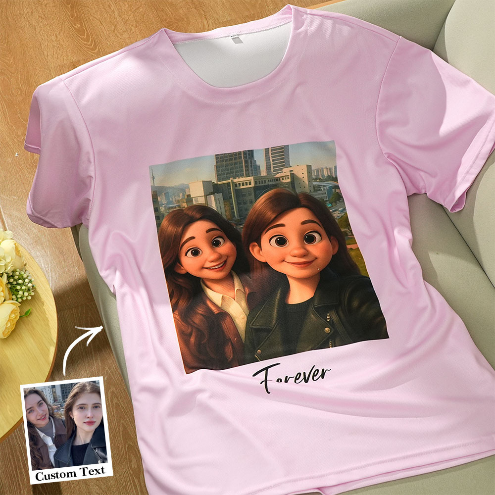 Custom Cartoon Style Photo T-Shirt Personalized Anime Portrait Tshirt with Custom Text Gift for Mom - soufeelmy