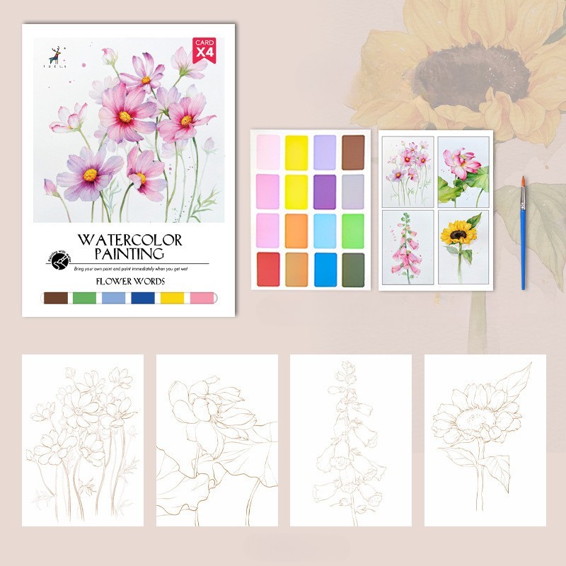 4 Sheets Watercolor Workbook Coating Book with Free Paint Set Say Goodbye to Anxiety Awaken Your Artistic Talent - soufeelmy