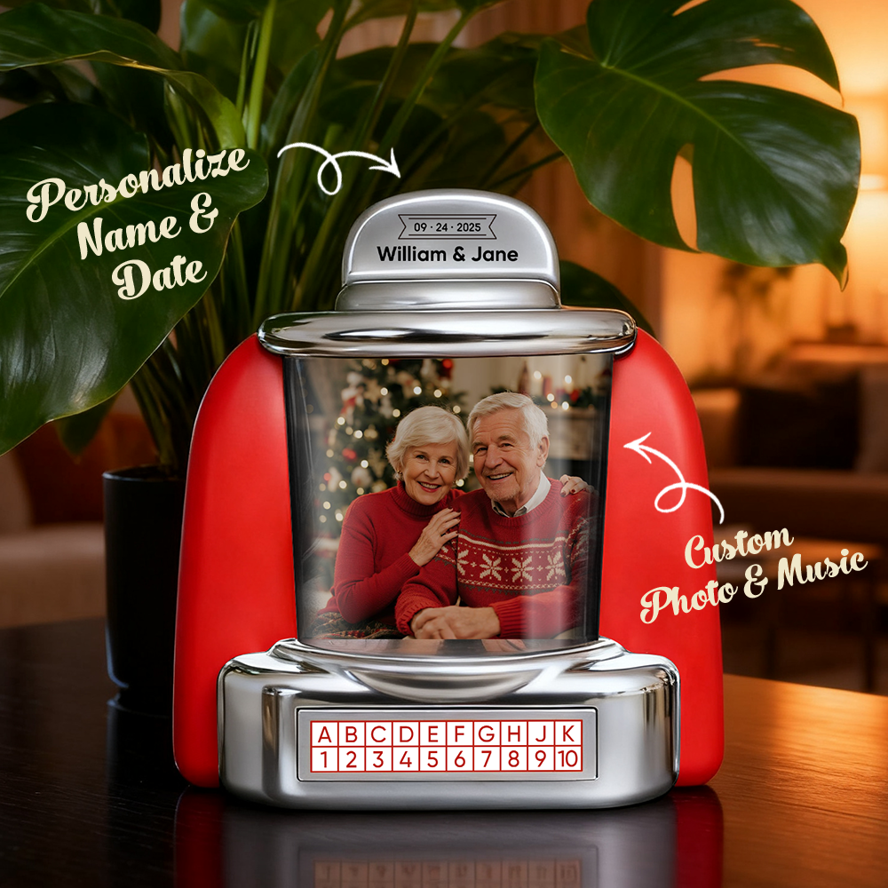 Custom Jukebox Retro Speaker – Personalized Photo,Names & Date Music Mini Player with Radio | Vintage Tabletop Home Decor Nostalgic Gift - soufeelmy