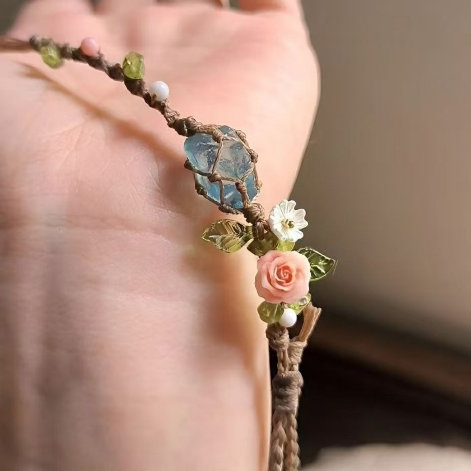 Personalized Colorful Stone Wreath Bracelet with Mesh Weave Gift for Girls - soufeelmy