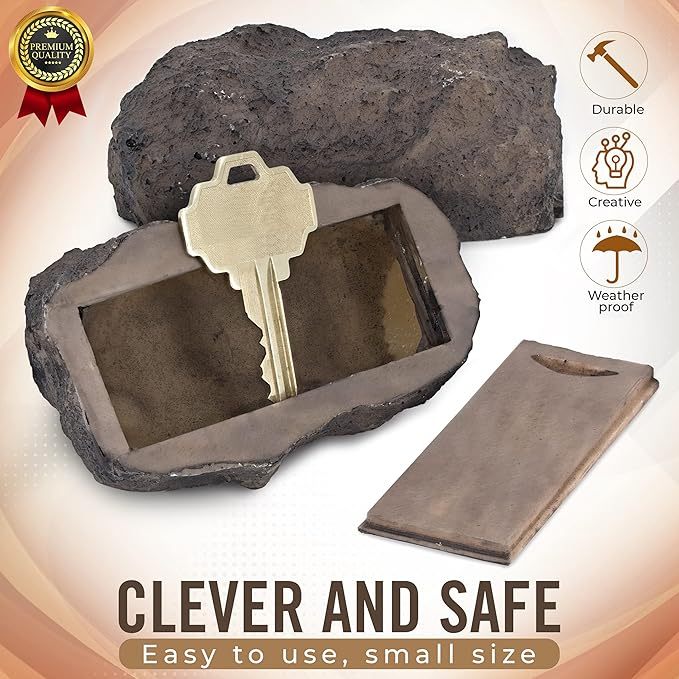 Hide A Key In A Real Looking Rock/Stone Holds Standard Sized Spare Keys Fits In With Your Landscaping And Yard Resistant To Outdoor Elements - soufeelmy